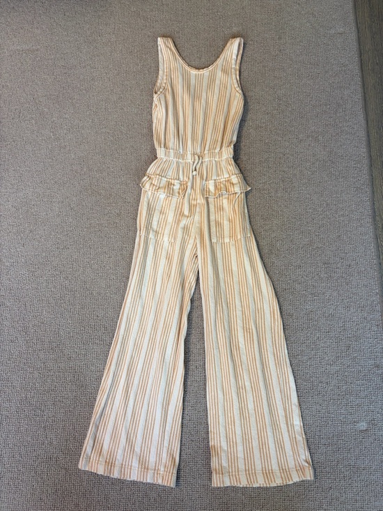 Zara Other - Zara Girls Cream & Orange Striped Sleeveless Jumpsuit (Size 11-12)